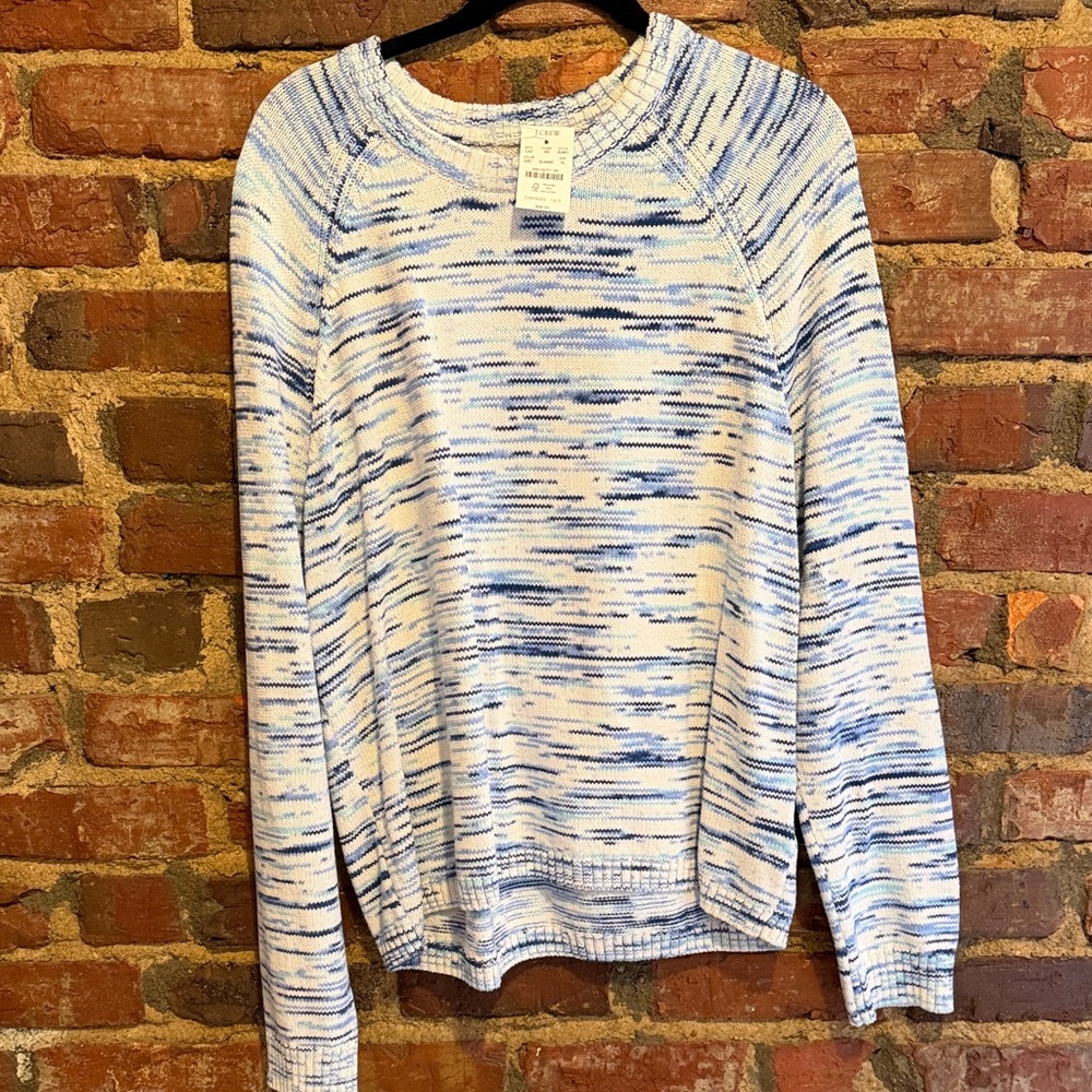 J. Crew Women's Blue and White Crewneck Top